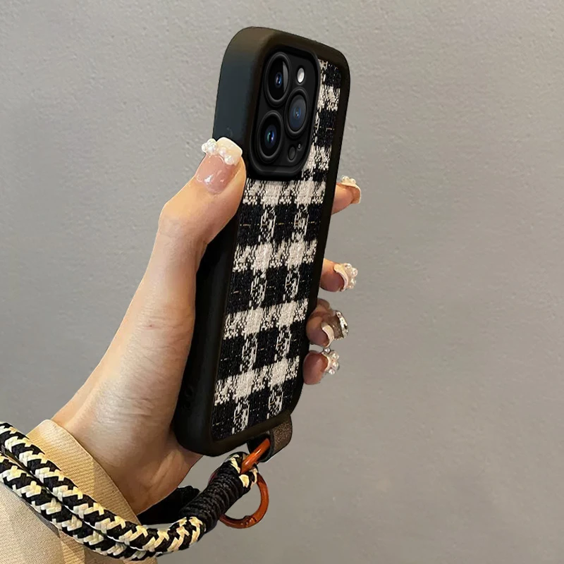 黑白撞色方块适用苹果16promax手机壳新款iphone15全包防摔14时尚