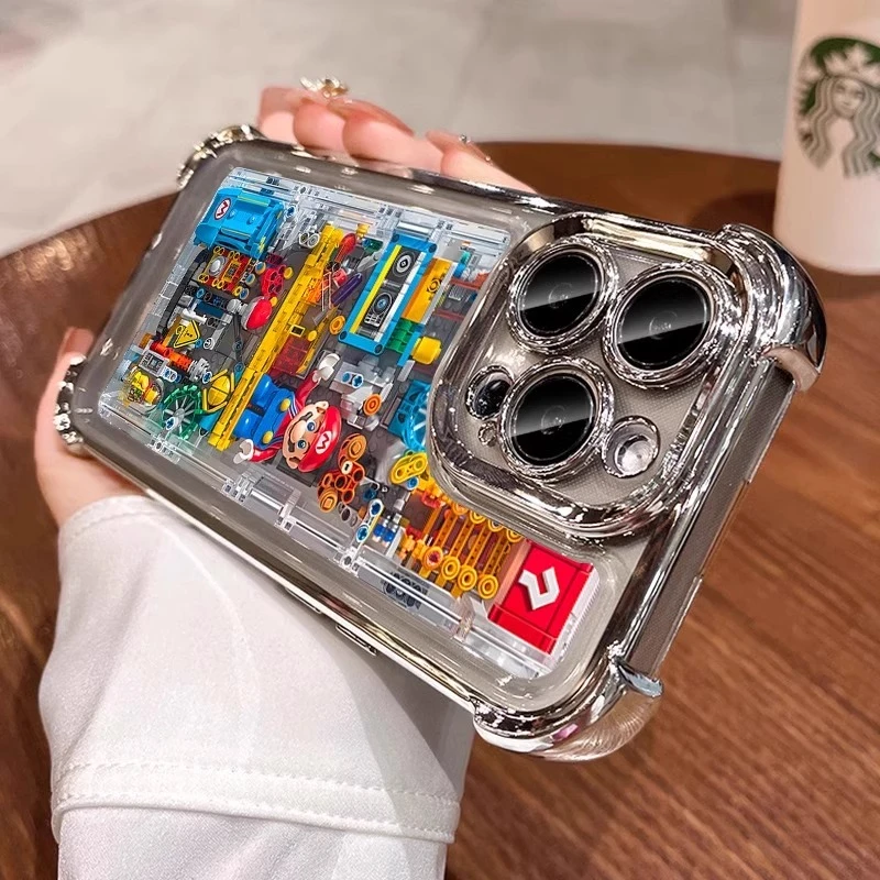 【进口硅胶】适用苹果16promax手机壳电镀四角彩绘iphone17pm马里奥