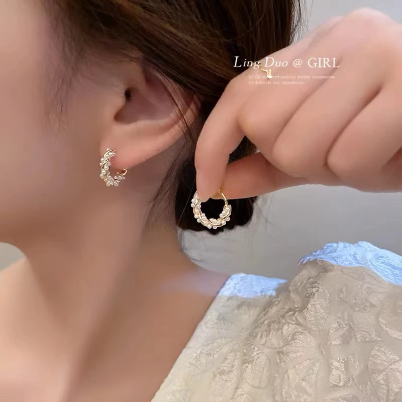 合金耳饰 1159「云想花裳」法式气质满圈花花珠耳饰【五金女孩】