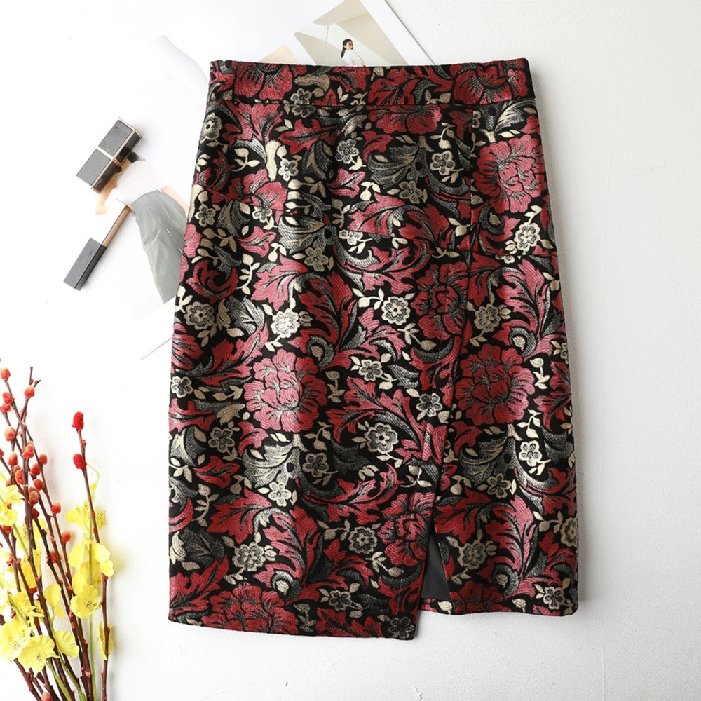 【F火苗】绵羊皮时尚复古国风印花提花气质花色宽松双面半身裙630