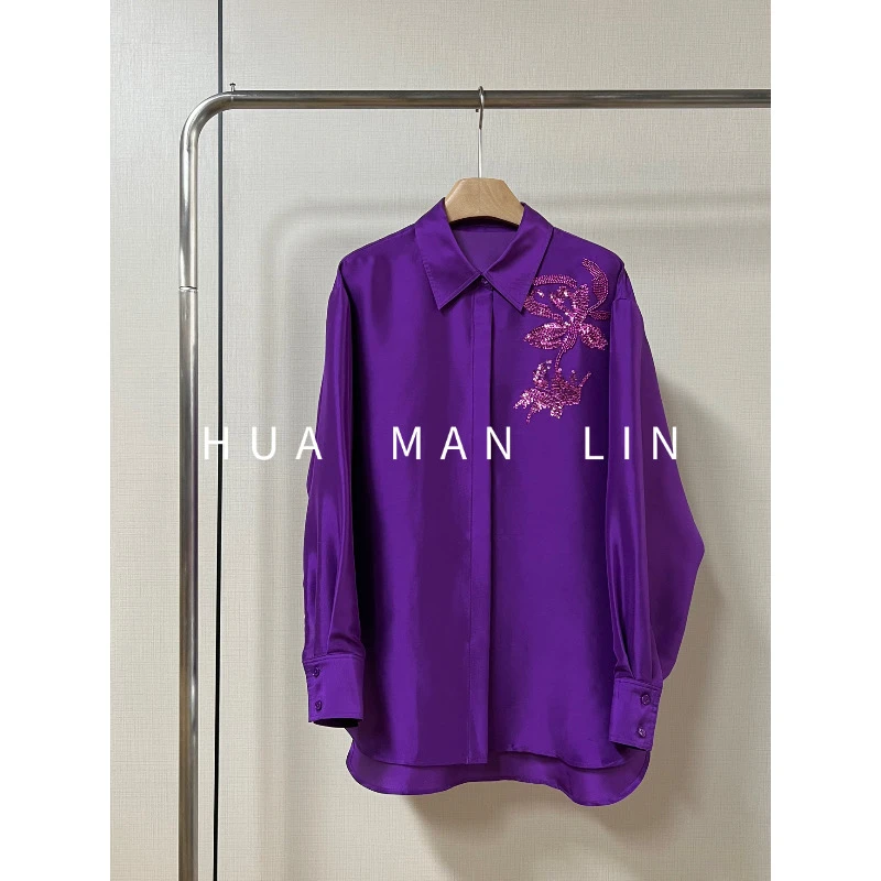 【花满林】翻领重工钉珠双宫真丝桑蚕丝上衣246075