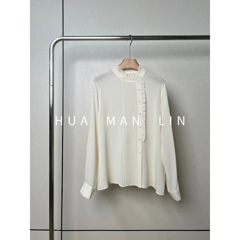 【花满林】木耳边手工打条26MM鬼绉真丝桑蚕丝上衣246860