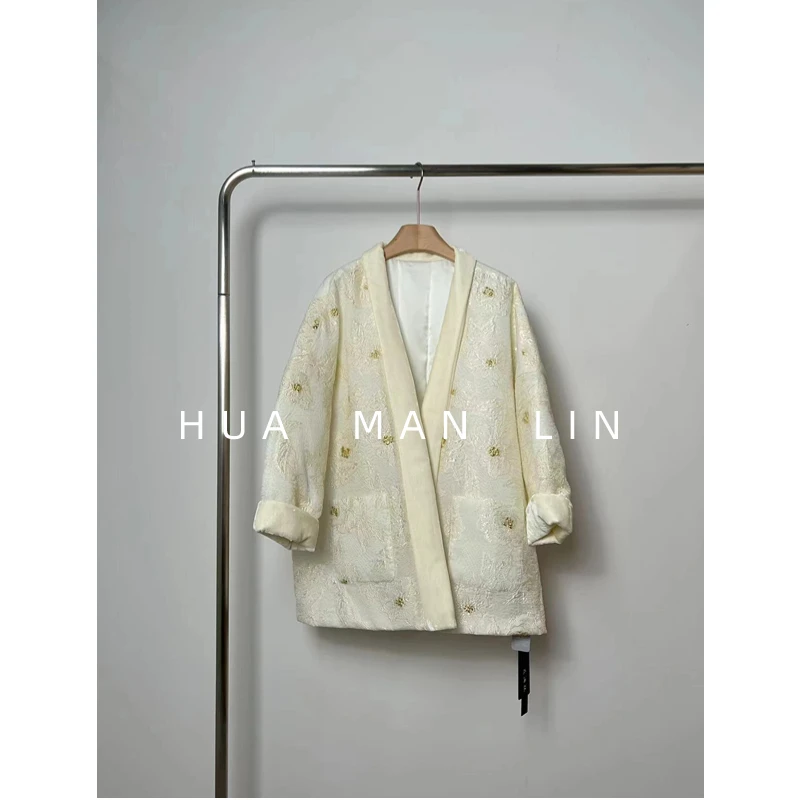 【花滿林】领圈拼接丝绒双贴袋加厚气质外套7256