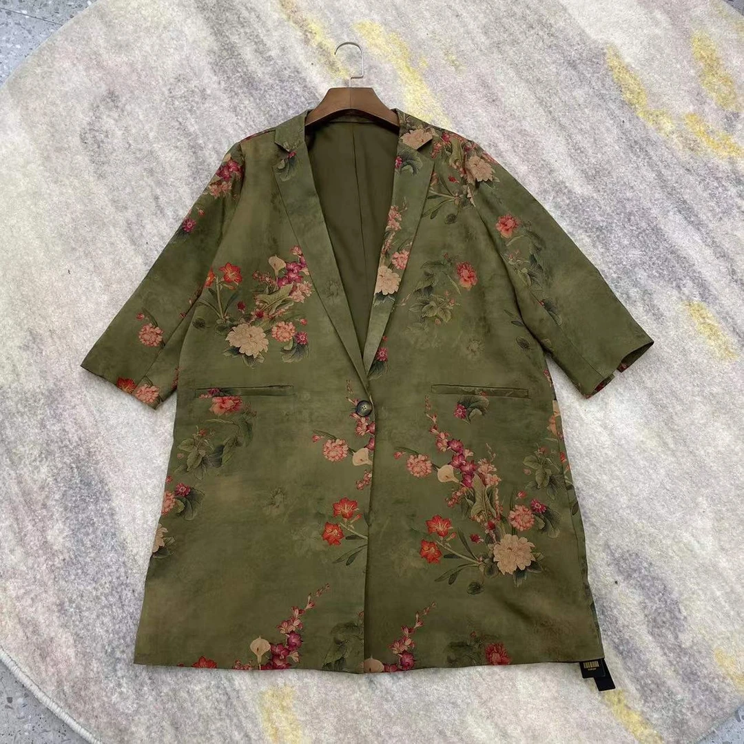 【花满林】新款香云莎绿花西装 3963