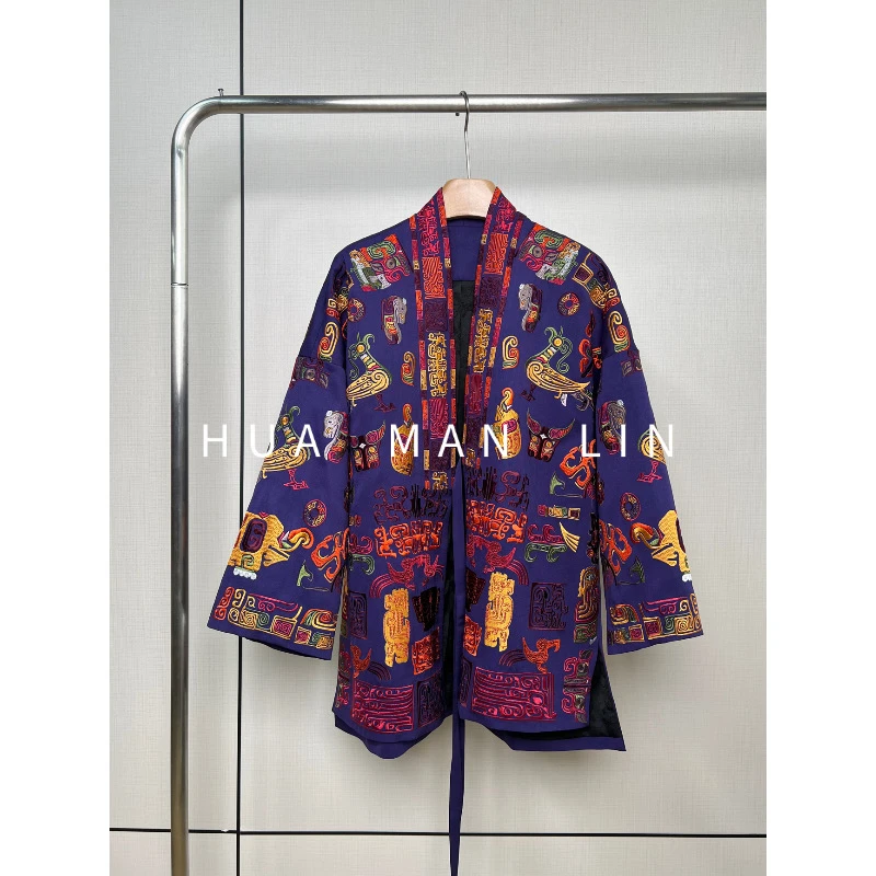 【花滿林】“吉祥如意”V领重工刺绣50MM重乔双宫桑蚕丝外套246660