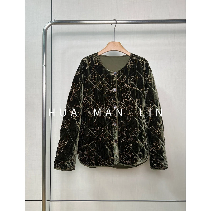 【花满林】圆领正门襟刺绣桑蚕丝丝绒加厚外套246918
