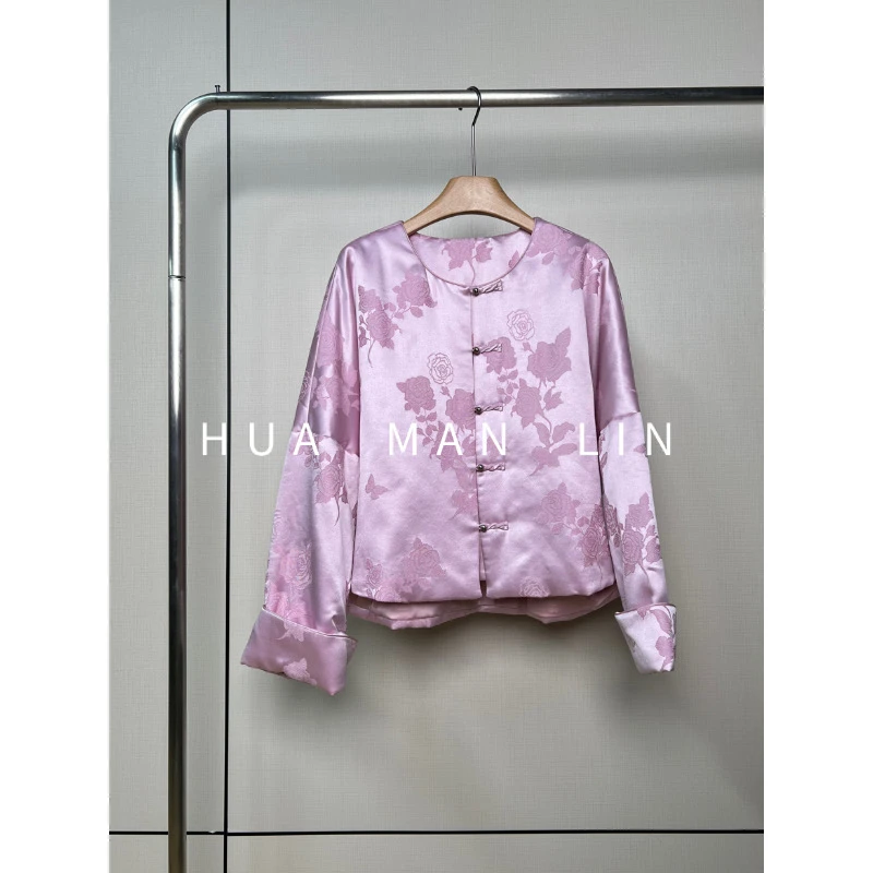 【花满林】圆领正门襟提花桑蚕丝丝毛加厚外套246938