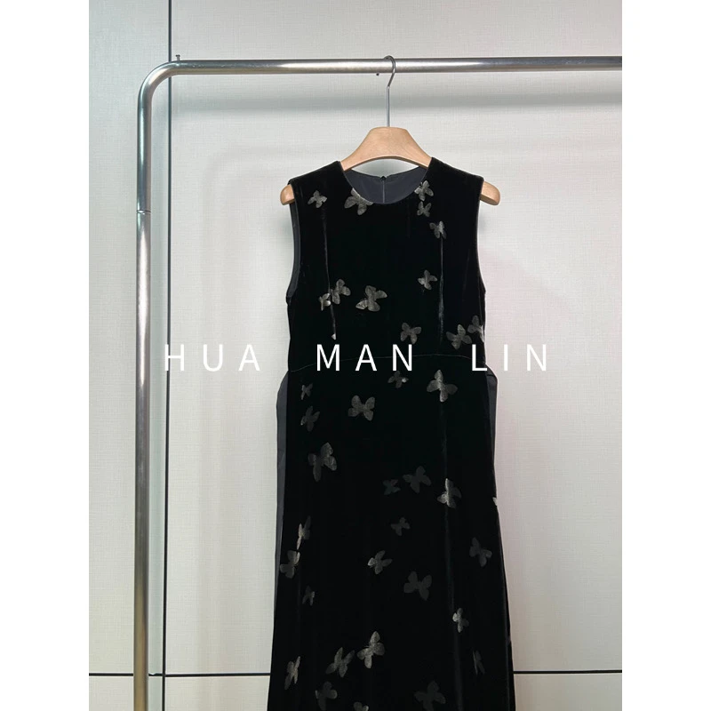 【花满林】‘福蝶’圆领印花真丝桑蚕丝丝绒背心连衣裙245590