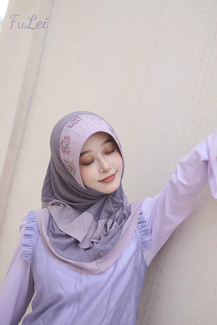 努嘉哈新款满钻头巾柔软透气时尚回族头巾（不退换）