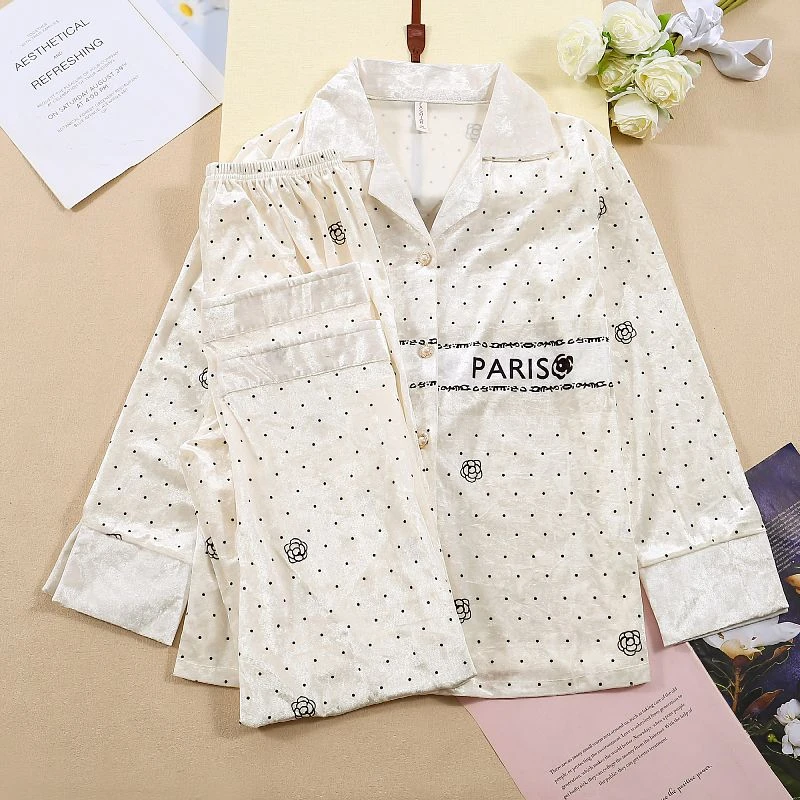 秋冬季睡衣女金钻绒长袖长裤简约宽松大码可外穿家居服两件套装