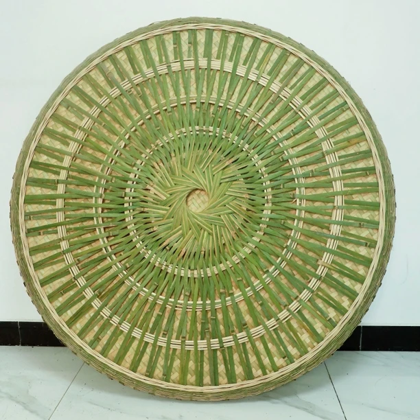 直径110cm精编花纹篮盘簸箕晾晒粮食干货家用竹青篾锁边包邮到家