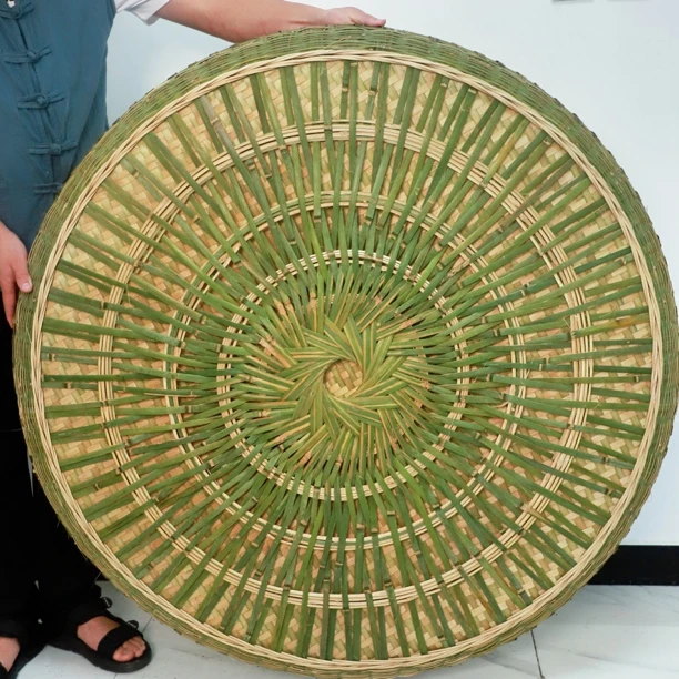 直径120cm老篾匠纯手工精编花纹风车底篮盘晾晒粮食干货青篾锁边