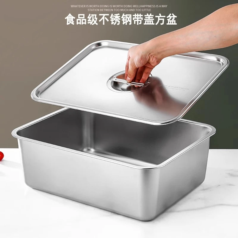 304不锈钢长方形托盘平底盘加深菜盆方盘饭盘特厚烤鱼专用盘