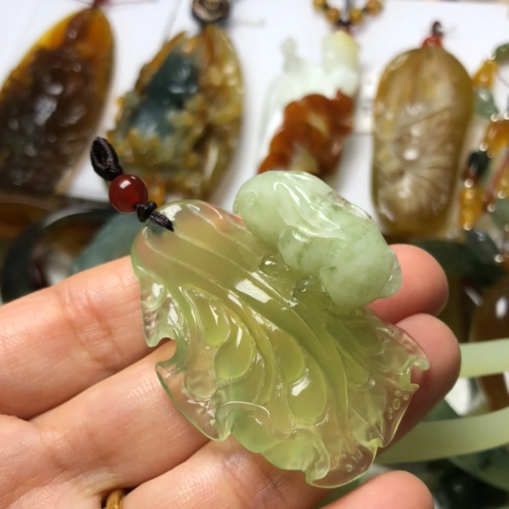 岫玉小兔子 小白菜挂件吊坠