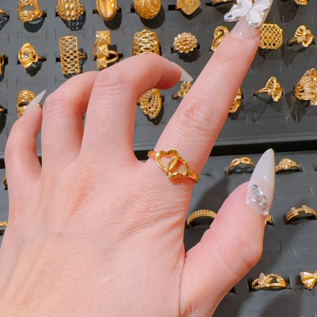 铜合金戒指 【B348】双心时尚开口 简约百搭戒指 防黄金色 久不掉色