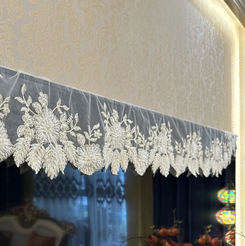 蕾丝珍珠电视盖巾长方形桌旗桌布田园风新中式沙发垫法式风格