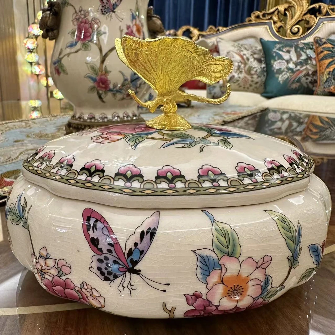 陶瓷冰裂纹中式陶瓷首饰盒轻奢高档家创意精致摆件