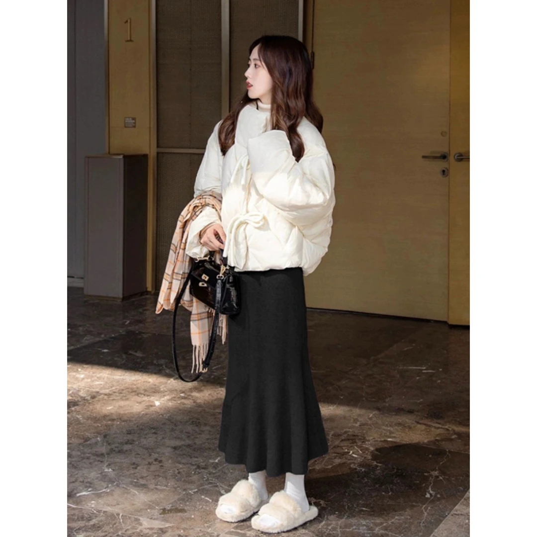 白色短款立领加厚新中式盘扣羽绒服面包服棉服外套女冬季2023新款