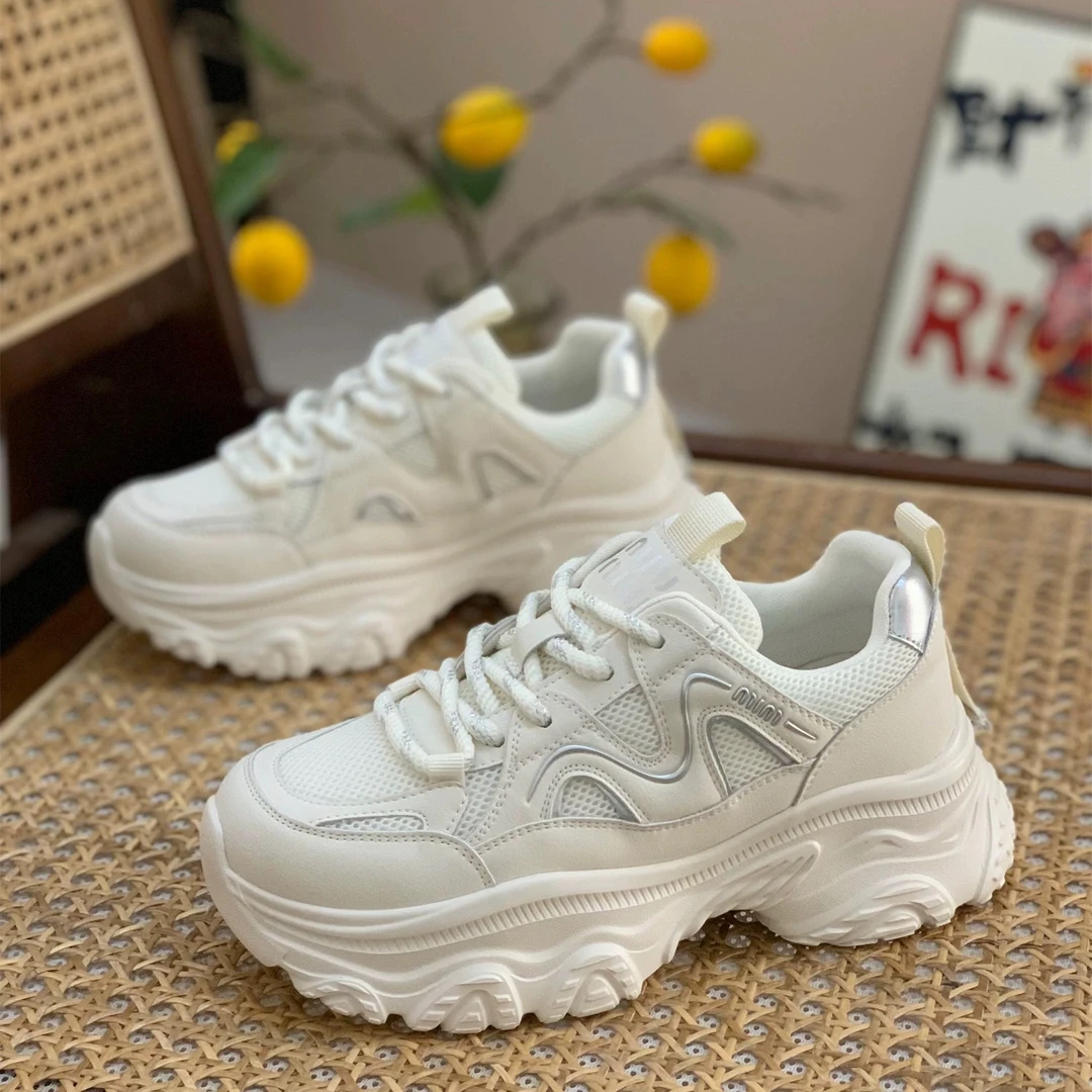 KOUDU/蔻度老爹鞋女秋季新款显脚小厚底增高ins透气休闲女鞋2844