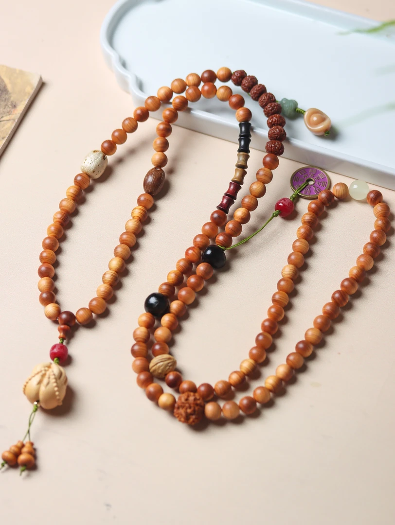 柏木菩提子手串脖挂斜挎桃核多宝男女百搭设计感小众时尚