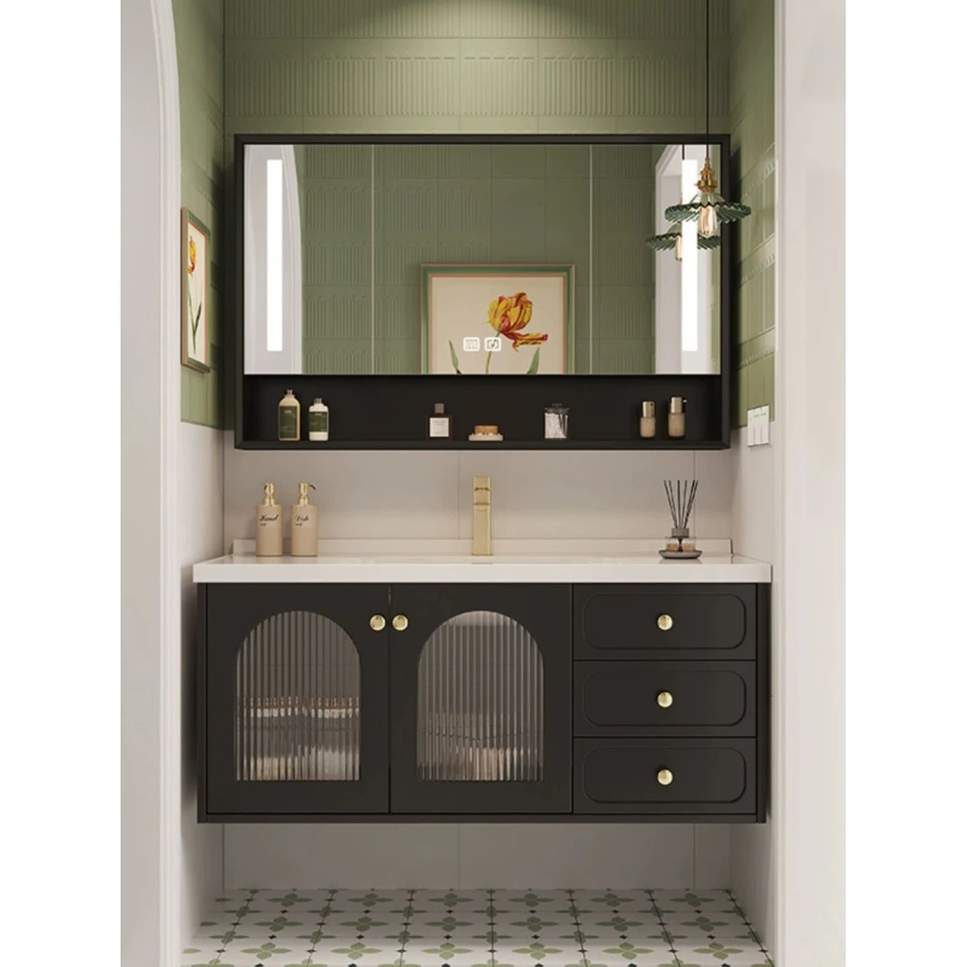 法式田园风橡木浴室柜组合卫生间洗漱台厕所洗手脸盆柜陶瓷一体盆