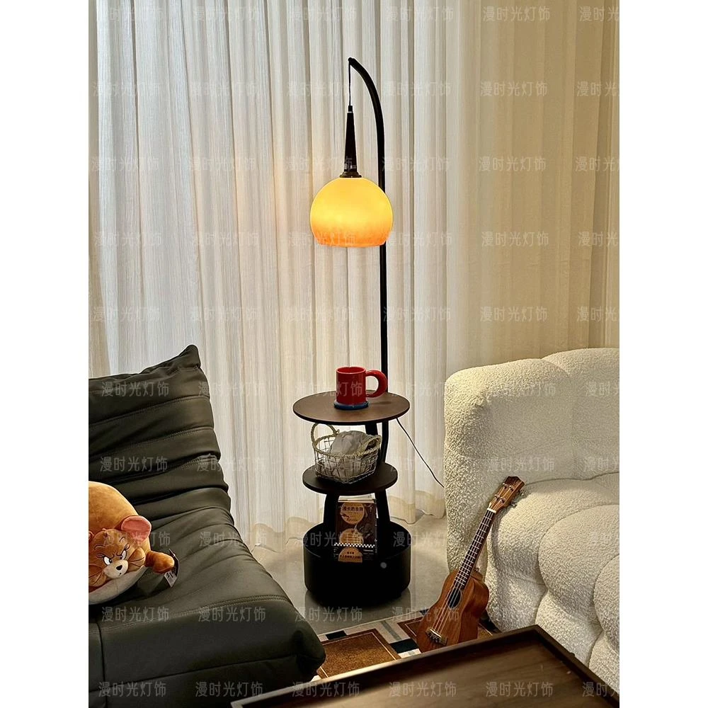 中古风客厅钓鱼落地灯沙发旁高级感卧室床头柜置物一体氛围感台灯