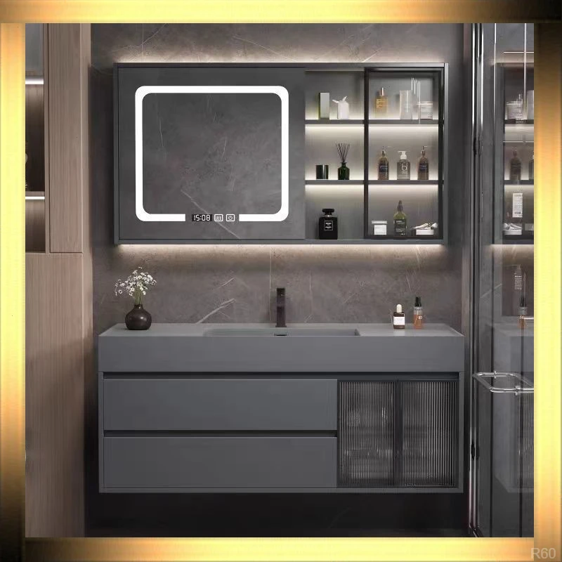 轻奢浴室柜现代简约岩石一体卫生间洗脸盆洗手组合洗漱台镜套装