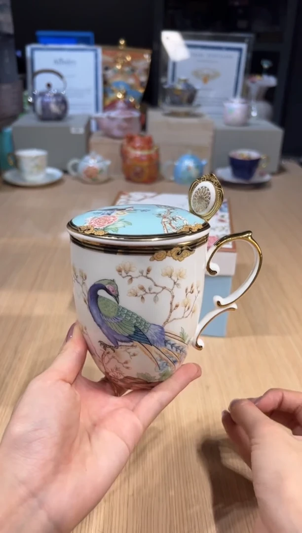 【闪购商品】陶如图14孔雀盖杯