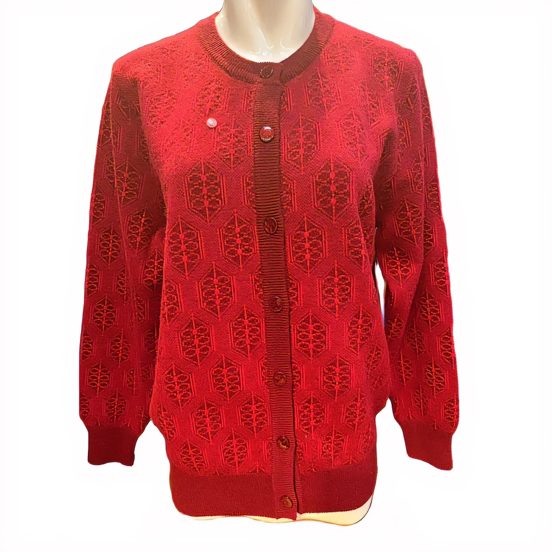 银鑫鄂尔多斯市羊绒羊毛保暖宽松圆领开衫中国风长袖春秋妈妈装