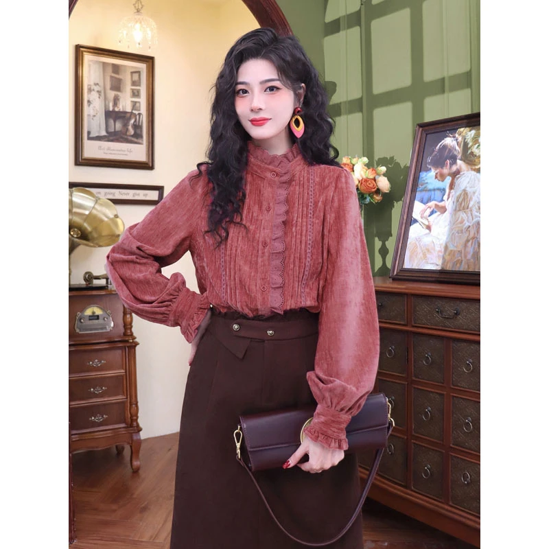 LIJIUJIU【自在从绒】显瘦气质长袖时尚复古秋冬衬衫Yw24100139