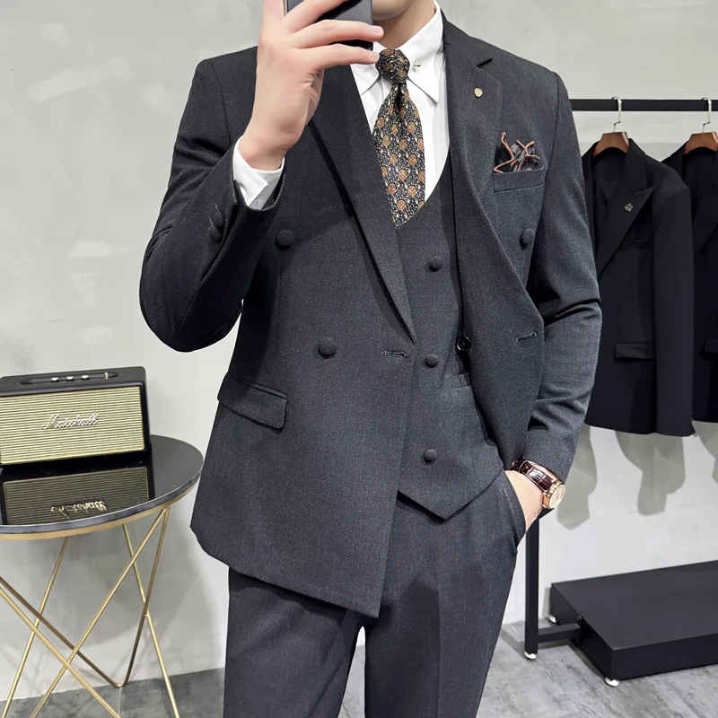 复古英伦雅痞谢尔比浴血黑帮风人字纹修身西服三件套装单件礼服男