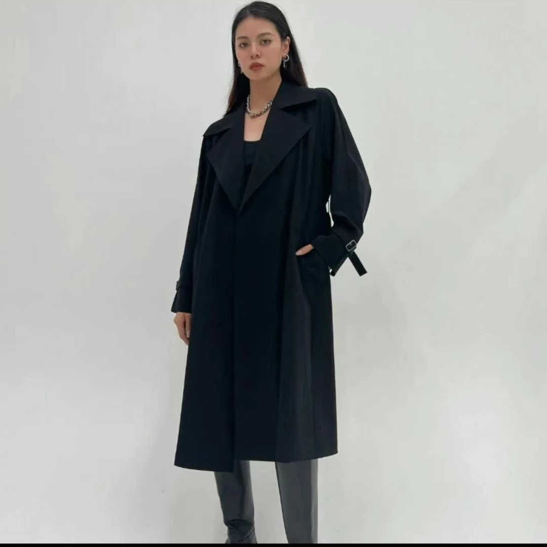 AMASS/阿玛施翻领简约宽松气质长款系风衣赫本风外套5400848