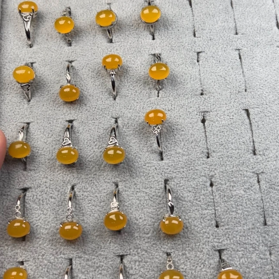 【闪购商品】石英质玉（黄龙玉）戒指银S800镶嵌