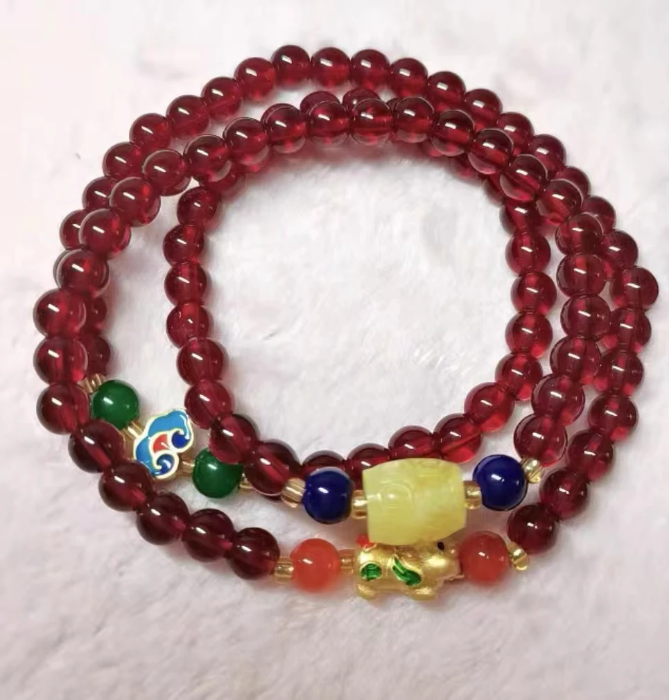 AA天然石榴石多圈手链  多样性发货