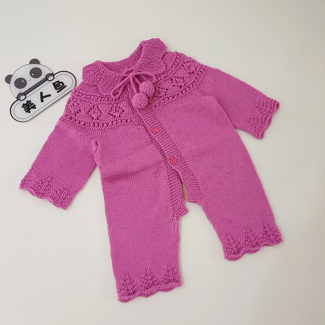 手工编织花瓣领开裆连体 棉线DIY材料包（非成品）