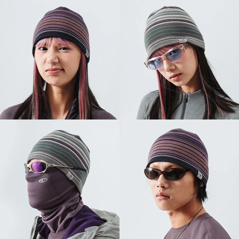 NothommeBLUE蓝岐美利奴羊毛户外保暖帽子女复古双面条纹针织帽男