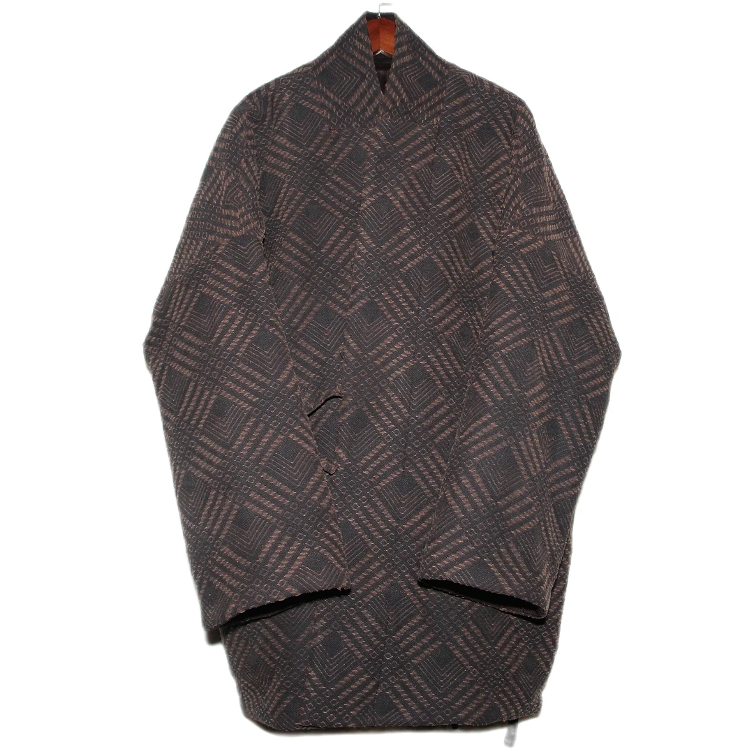 爱上莲心80姆米柞蚕丝棕格纹棉衣 秋冬时尚潮流新中式老钱风