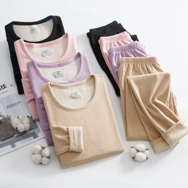 2025德绒桑蚕丝羊毛保暖内衣圆领套装