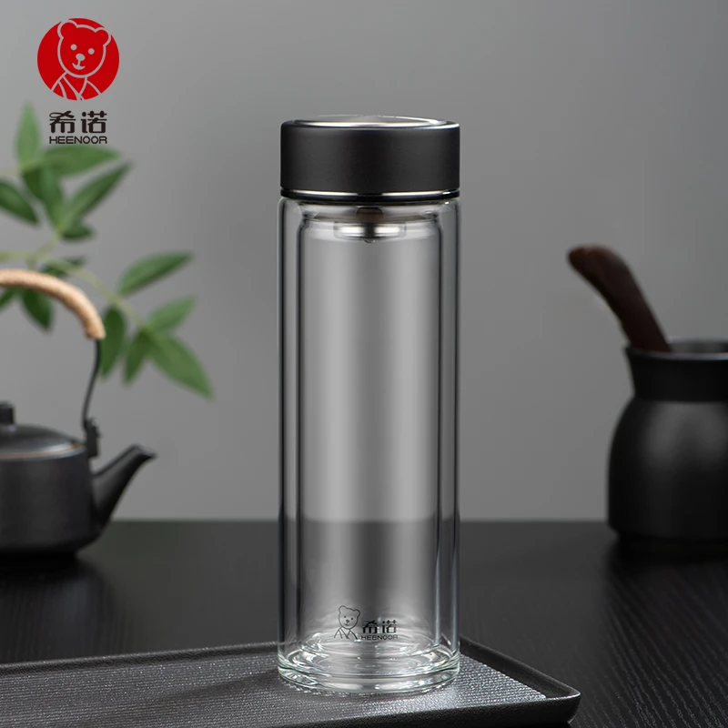 希诺高档双层玻璃杯隔热家用透明过滤大容量便携车载礼盒包装茶杯