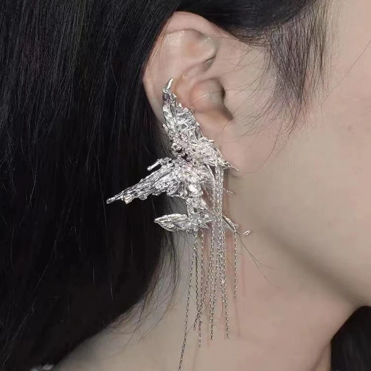 合金耳饰 1423长款流苏气质蝴蝶耳挂