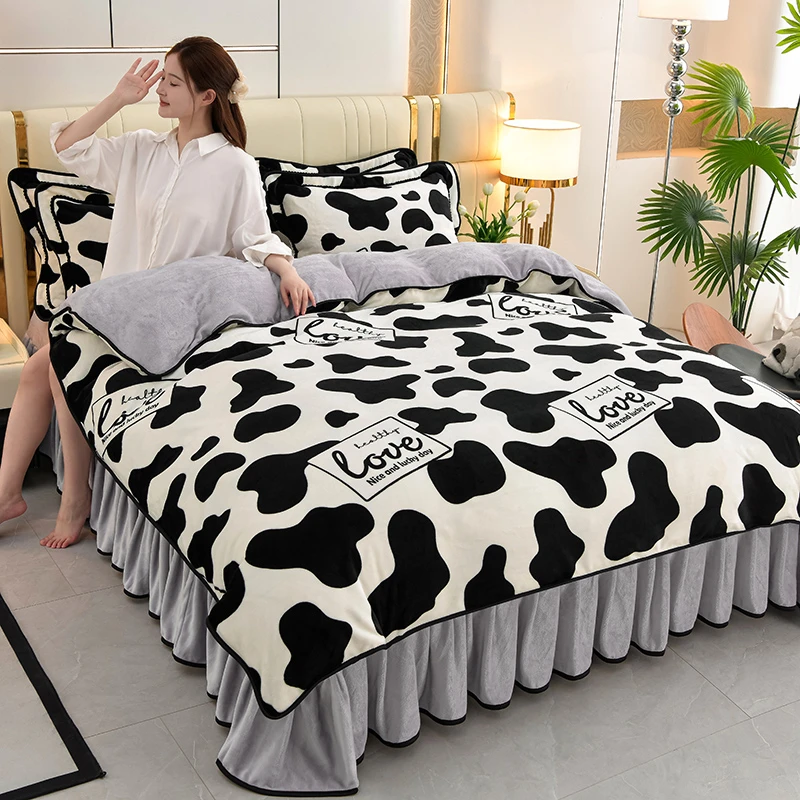 【促销中】秋冬AB版两面加绒牛奶绒加厚8斤保暖四件套床裙款套件