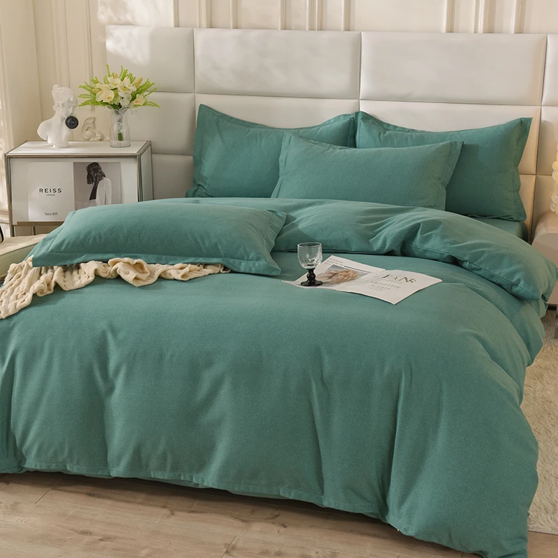 高端床品1.5/1.8米床被套床单款全棉斜纹纯色加厚磨毛四件套