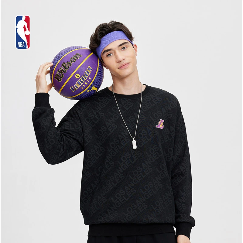 NBA官方球队故事系列洛杉矶湖人队秋季宽松圆领休闲时尚运动卫衣