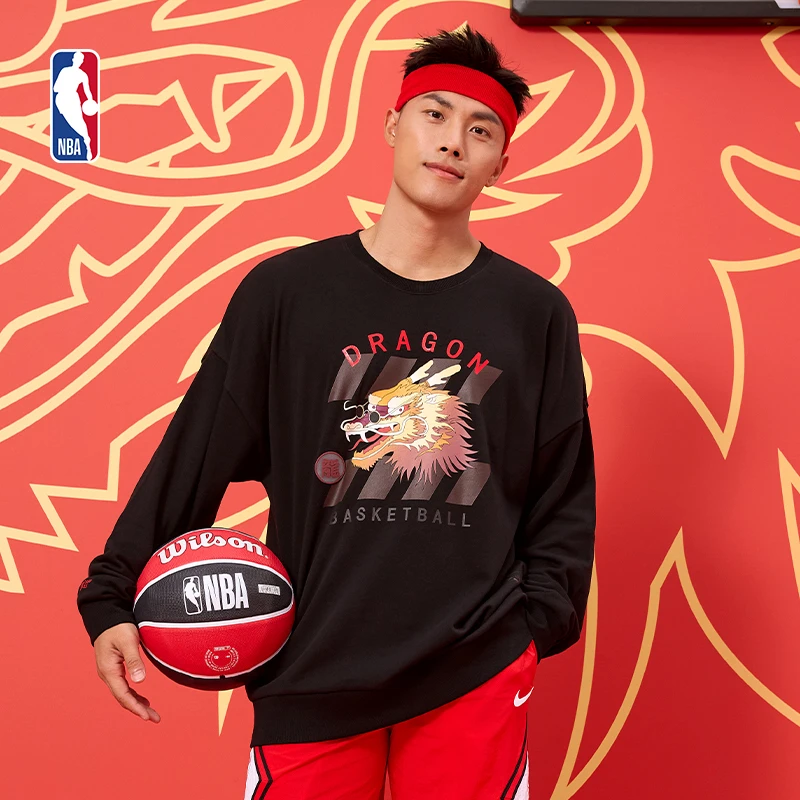 NBA官方龙年限定公牛湖人队本命年秋季情侣纯棉圆领红色运动卫衣
