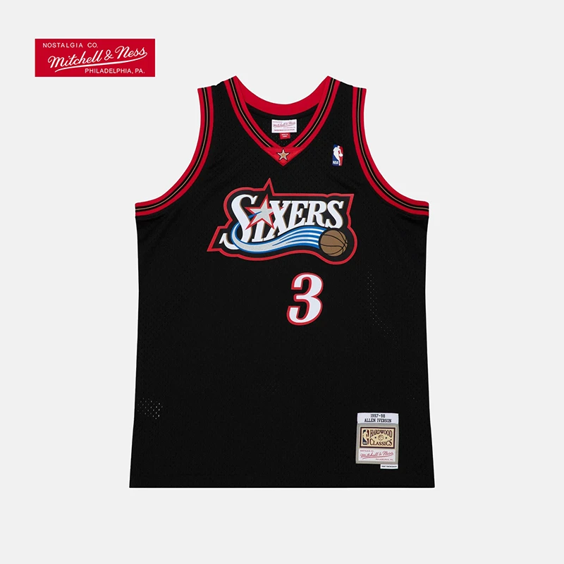 【NBA球衣】Mitchell&Ness76人艾弗森复古球衣男款黑色客场纪念款
