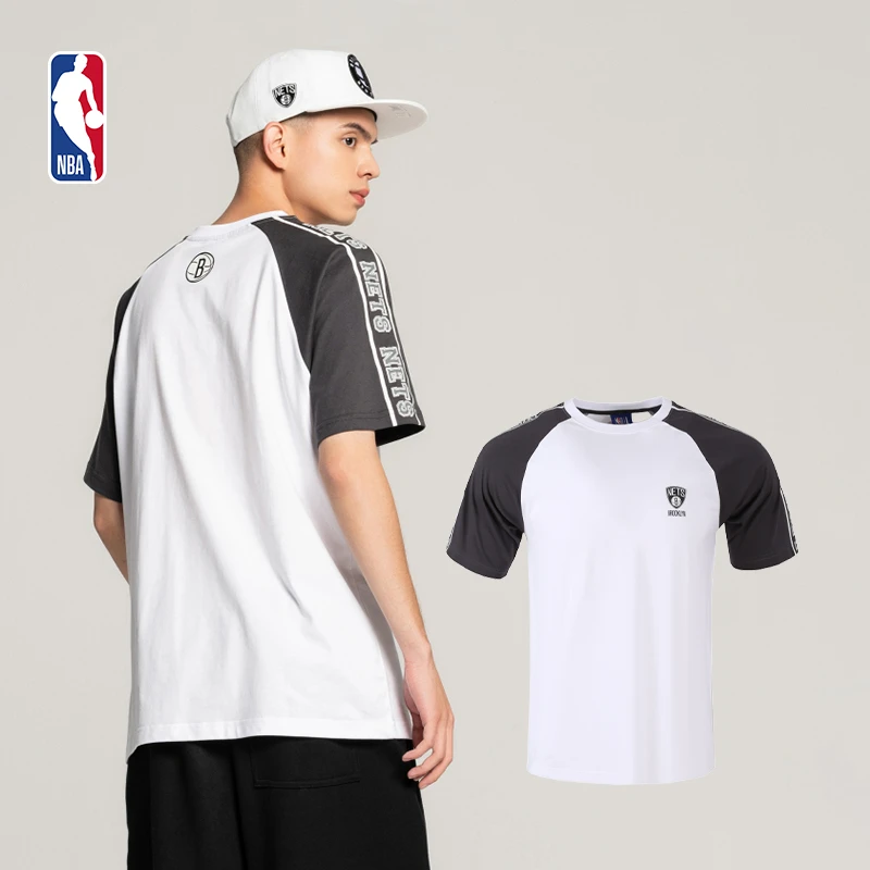 NBA篮网快船太阳湖人勇士阳光校园风夏季拼色插肩袖棉T恤运动百搭