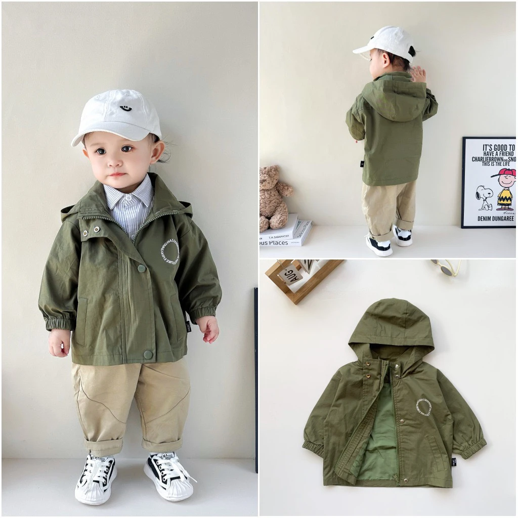 儿童秋季风衣外套男女宝宝韩系宽松连帽风衣套装