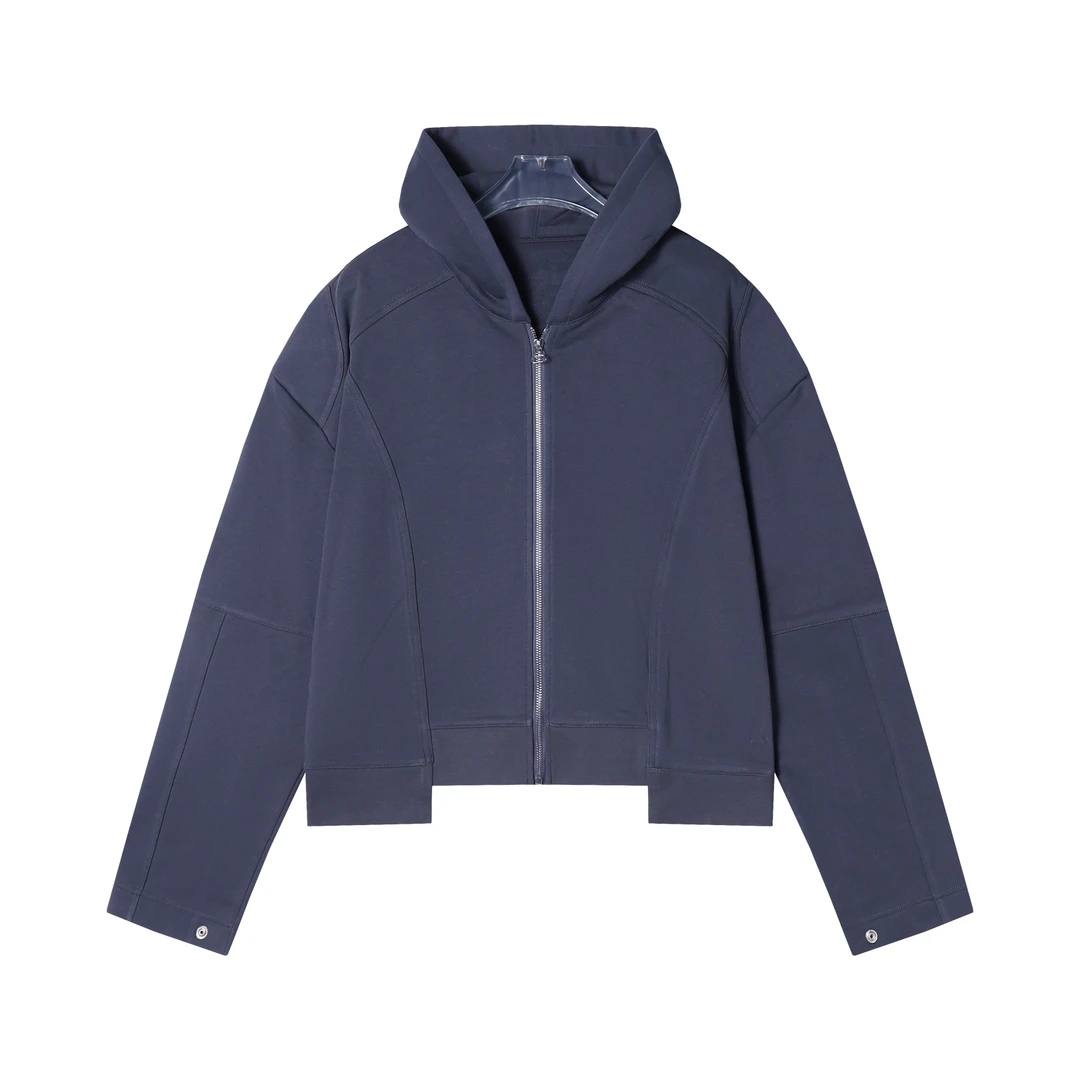 秋冬季新款简约韩版压线下摆不规则连帽拉链外套户外宽松百搭长袖