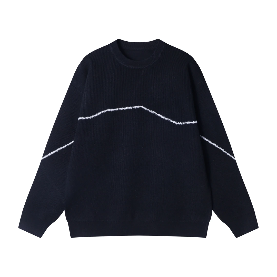 WY807新款时尚个性韩版撞色明线圆领针织毛衣百搭情侣复古上衣