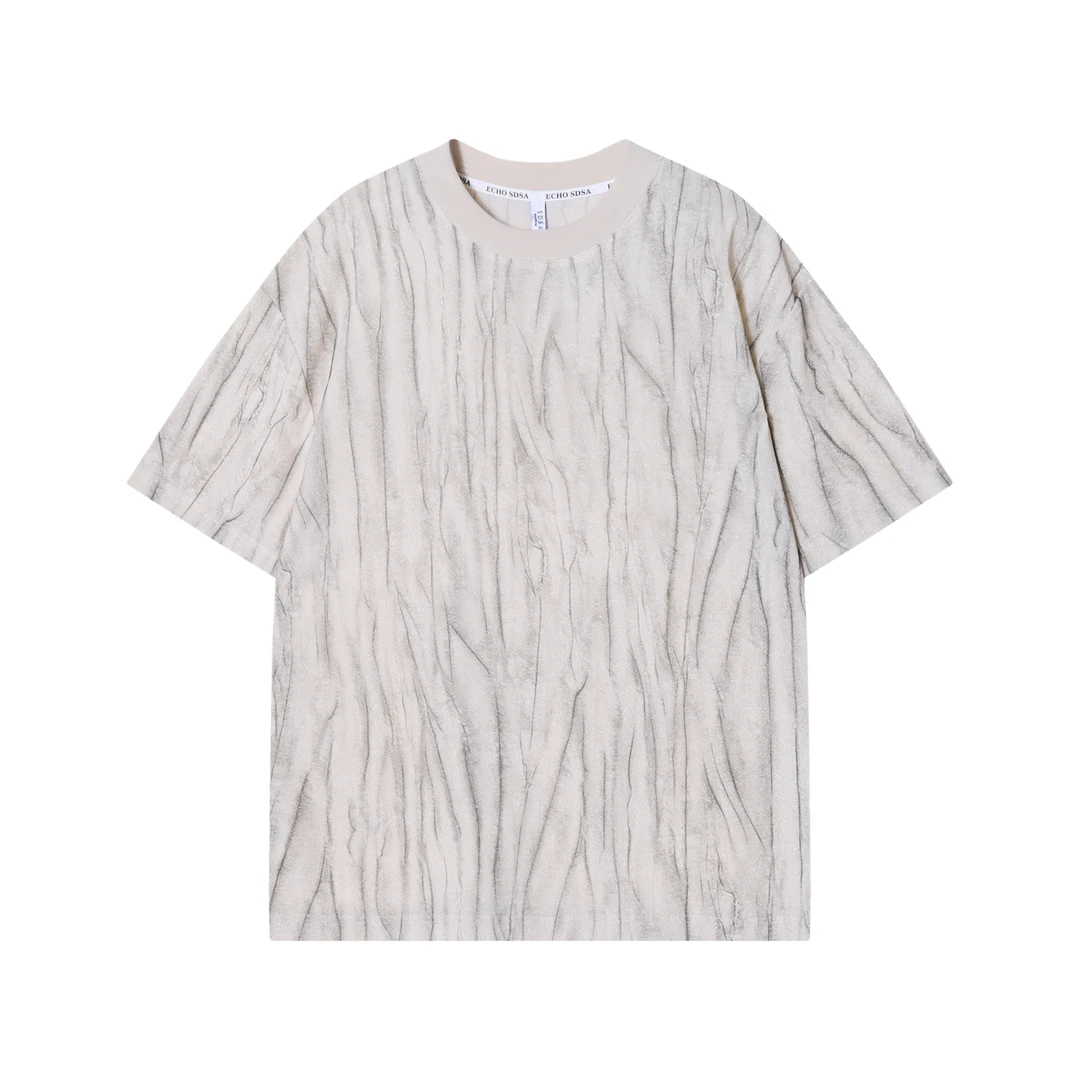 T1493新款针织银丝印染男士短袖潮流宽松休闲上衣时尚百搭街头T恤